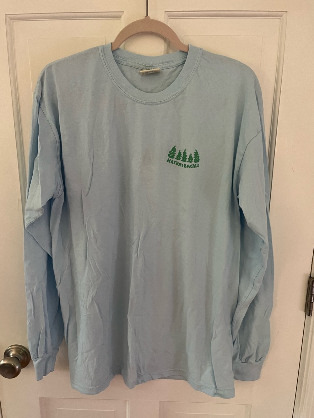 🌟Nature Backs Light Blue Comfort Colors Cotton Long Sleeve Tshirt Size Large